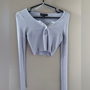 Ribbed Cropped Button-Up Long Sleeve